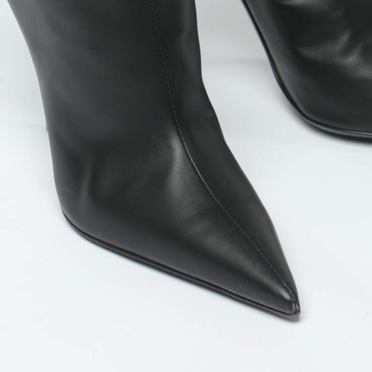 Pre Owned Dolce & Gabbana Black Leather Over Knee Boots with Garter Belt Size 39