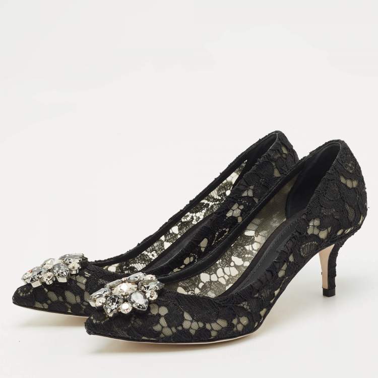 Pre Owned Dolce & Gabbana Black Lace and Mesh Bellucci Pumps Size 36