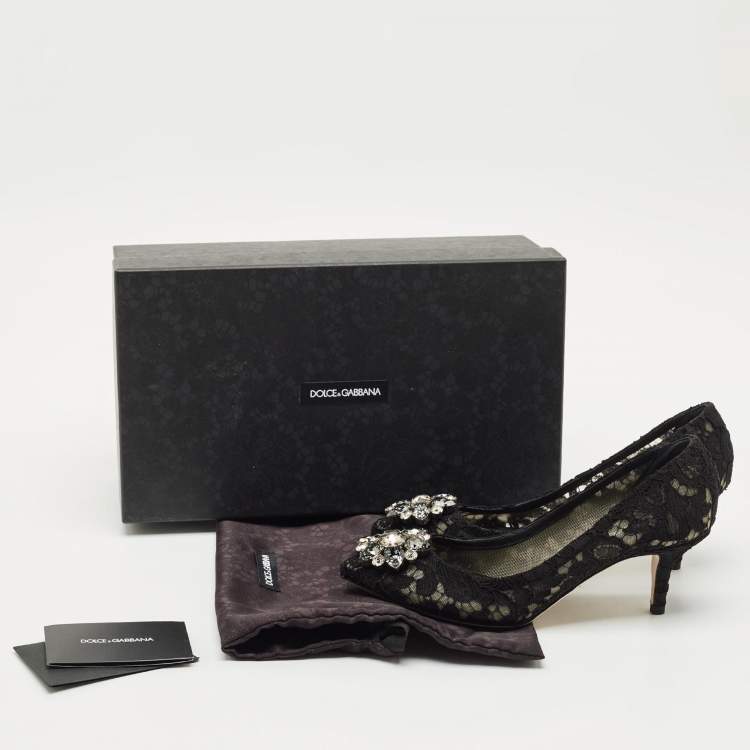 Pre Owned Dolce & Gabbana Black Lace and Mesh Bellucci Pumps Size 36