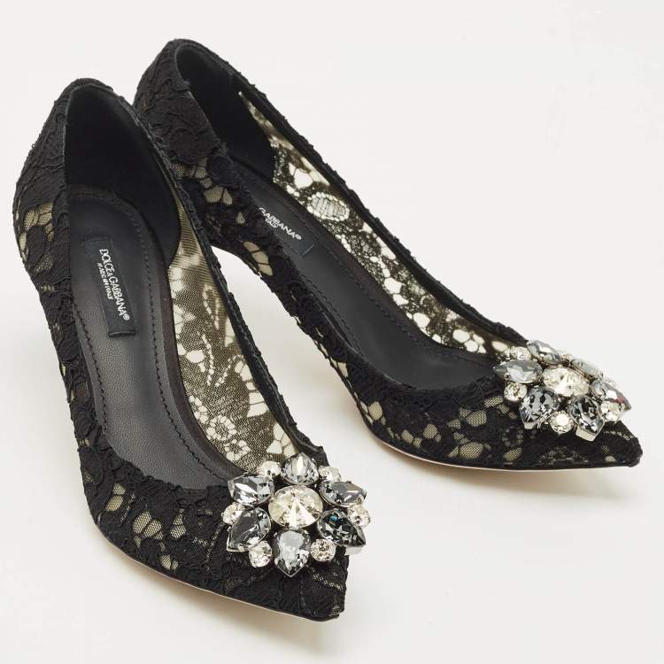 Pre Owned Dolce & Gabbana Black Lace and Mesh Bellucci Pumps Size 36