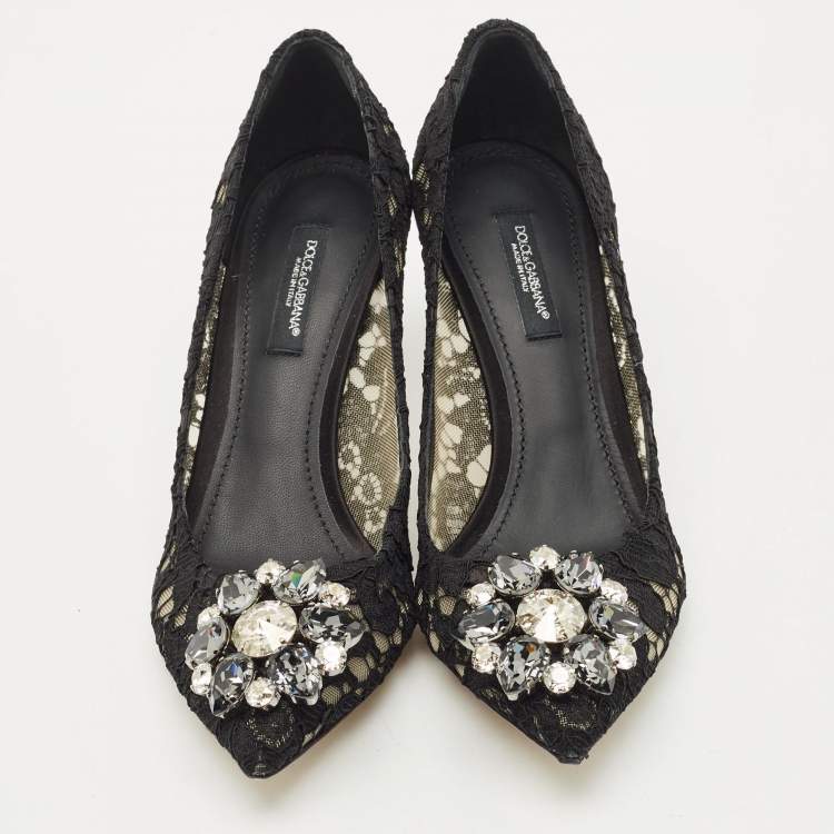 Pre Owned Dolce & Gabbana Black Lace and Mesh Bellucci Pumps Size 36