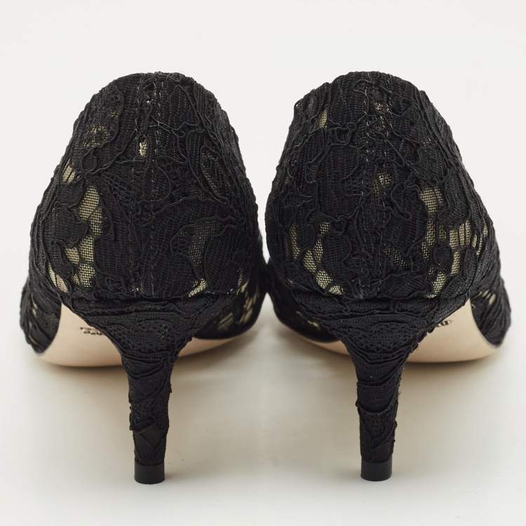 Pre Owned Dolce & Gabbana Black Lace and Mesh Bellucci Pumps Size 36