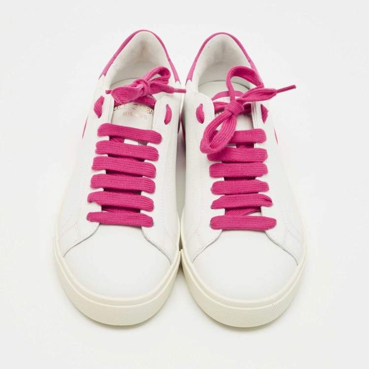 Pre Owned Dolce & Gabbana White/Pink Leather Portofino Low Top Sneakers Size 39