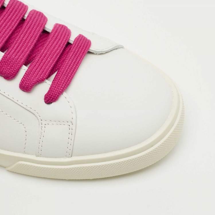 Pre Owned Dolce & Gabbana White/Pink Leather Portofino Low Top Sneakers Size 39