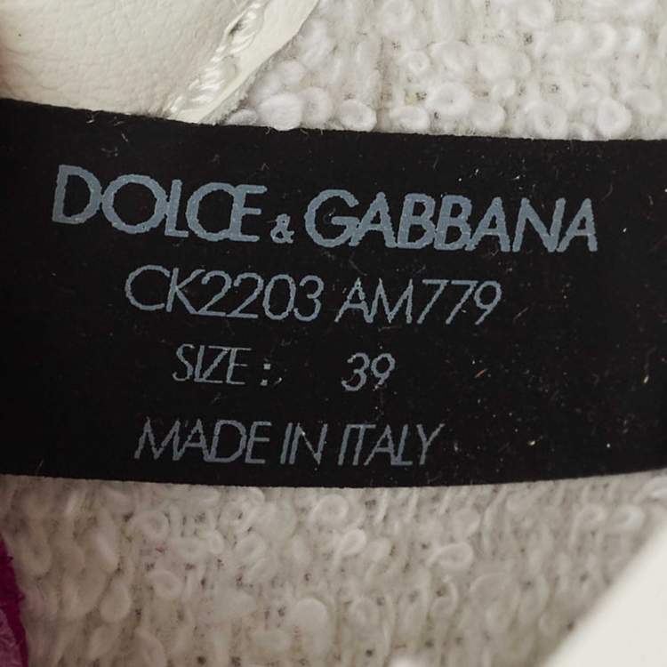 Pre Owned Dolce & Gabbana White/Pink Leather Portofino Low Top Sneakers Size 39