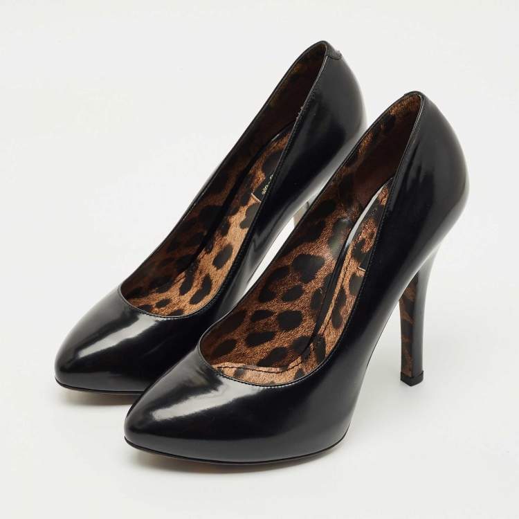 Pre Owned Dolce & Gabbana Black Leather Round toe Pumps Size 38.5
