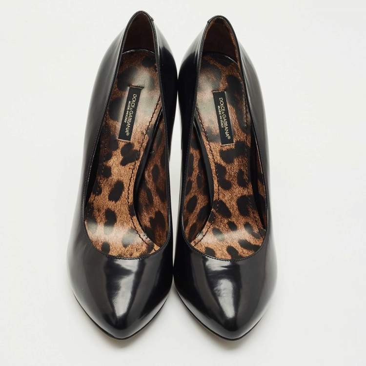 Pre Owned Dolce & Gabbana Black Leather Round toe Pumps Size 38.5