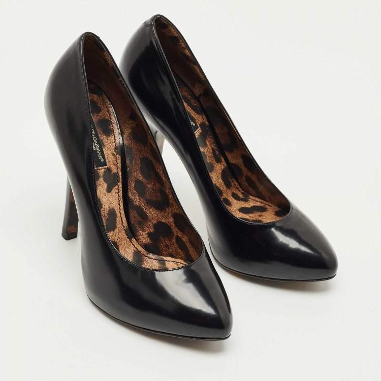 Pre Owned Dolce & Gabbana Black Leather Round toe Pumps Size 38.5