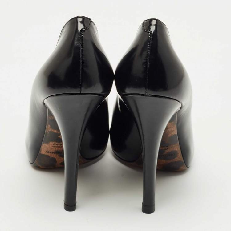 Pre Owned Dolce & Gabbana Black Leather Round toe Pumps Size 38.5