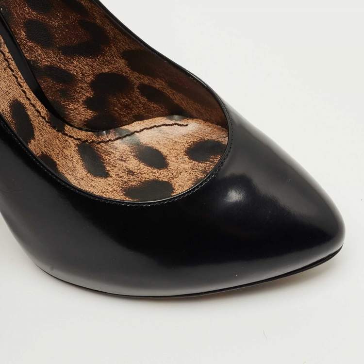 Pre Owned Dolce & Gabbana Black Leather Round toe Pumps Size 38.5