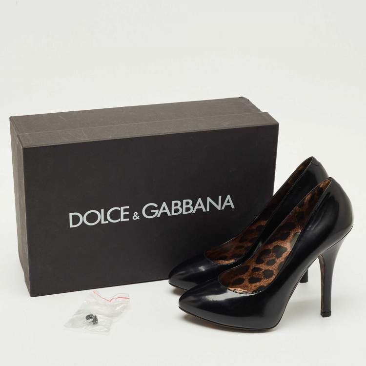 Pre Owned Dolce & Gabbana Black Leather Round toe Pumps Size 38.5