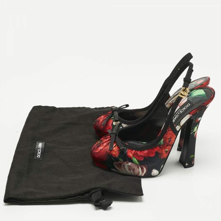 Pre Owned Dolce & Gabbana Multicolor Satin Flower Print Bellucci Slingback Pumps Size 37