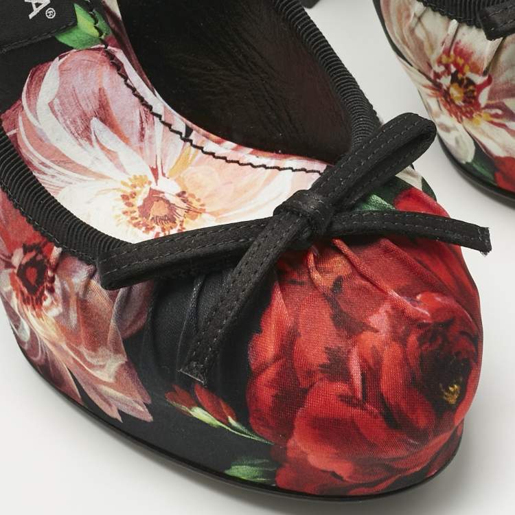 Pre Owned Dolce & Gabbana Multicolor Satin Flower Print Bellucci Slingback Pumps Size 37