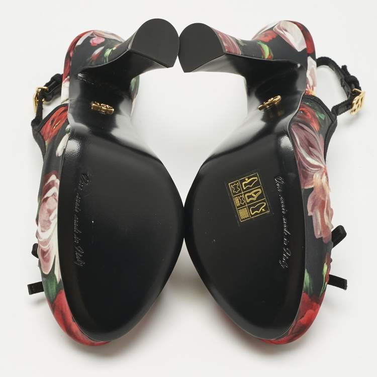 Pre Owned Dolce & Gabbana Multicolor Satin Flower Print Bellucci Slingback Pumps Size 37