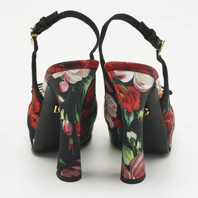 Pre Owned Dolce & Gabbana Multicolor Satin Flower Print Bellucci Slingback Pumps Size 37