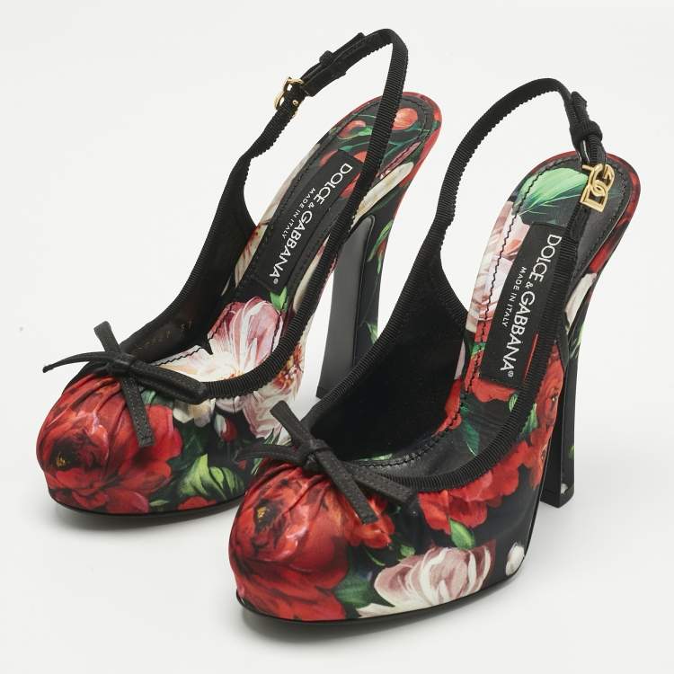 Pre Owned Dolce & Gabbana Multicolor Satin Flower Print Bellucci Slingback Pumps Size 37