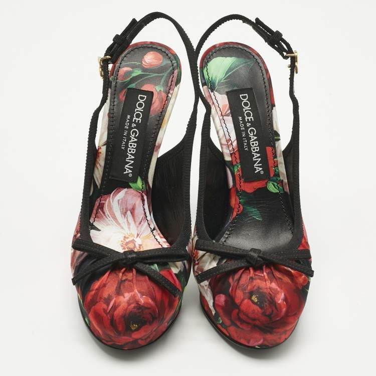 Pre Owned Dolce & Gabbana Multicolor Satin Flower Print Bellucci Slingback Pumps Size 37