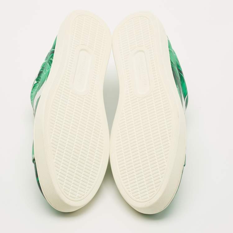 Pre Owned Dolce & Gabbana Green/White Leather Banana Leaf Print Low Top Sneakers Size 39