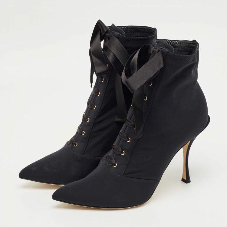 Pre Owned Dolce & Gabbana Black Jersey Lori Lace Up Booties Size 39