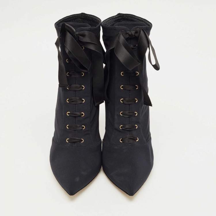 Pre Owned Dolce & Gabbana Black Jersey Lori Lace Up Booties Size 39