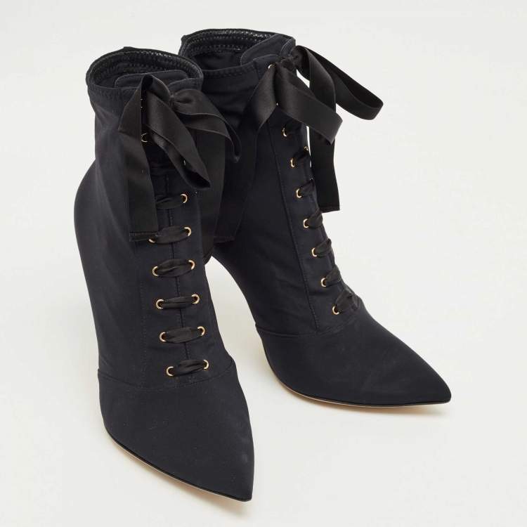 Pre Owned Dolce & Gabbana Black Jersey Lori Lace Up Booties Size 39