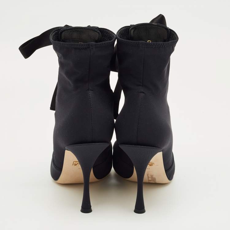 Pre Owned Dolce & Gabbana Black Jersey Lori Lace Up Booties Size 39