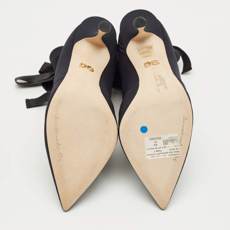 Pre Owned Dolce & Gabbana Black Jersey Lori Lace Up Booties Size 39