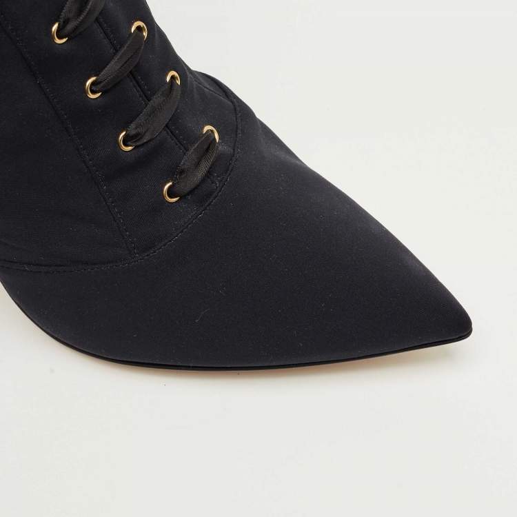 Pre Owned Dolce & Gabbana Black Jersey Lori Lace Up Booties Size 39