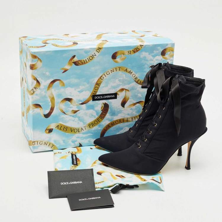 Pre Owned Dolce & Gabbana Black Jersey Lori Lace Up Booties Size 39