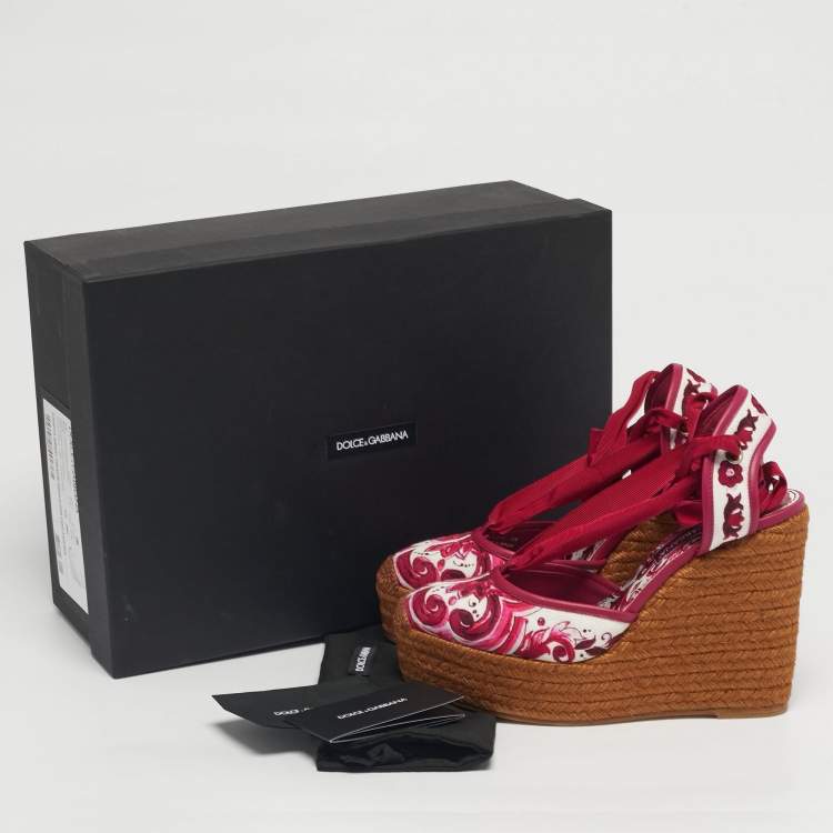 Pre Owned Dolce & Gabbana Multicolor Brocade Fabric Espadrille Wedge Sandals Size 39