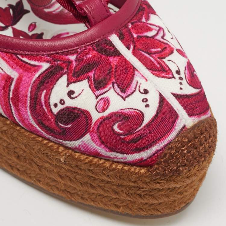 Pre Owned Dolce & Gabbana Multicolor Brocade Fabric Espadrille Wedge Sandals Size 39
