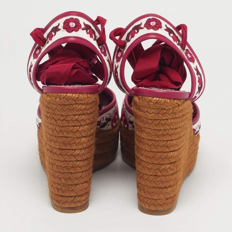Pre Owned Dolce & Gabbana Multicolor Brocade Fabric Espadrille Wedge Sandals Size 39