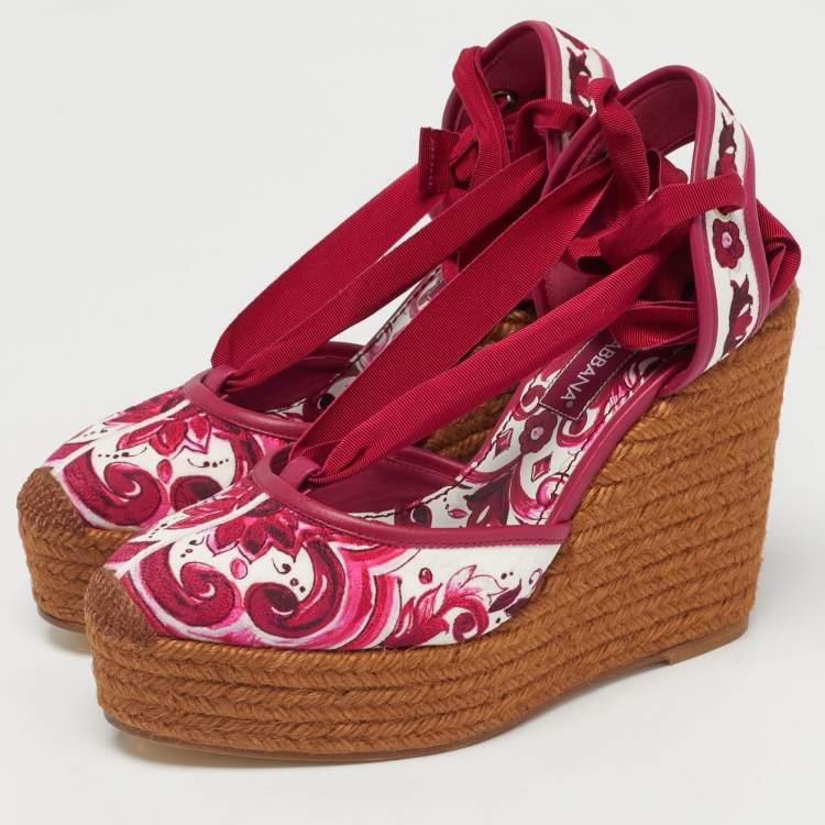 Pre Owned Dolce & Gabbana Multicolor Brocade Fabric Espadrille Wedge Sandals Size 39