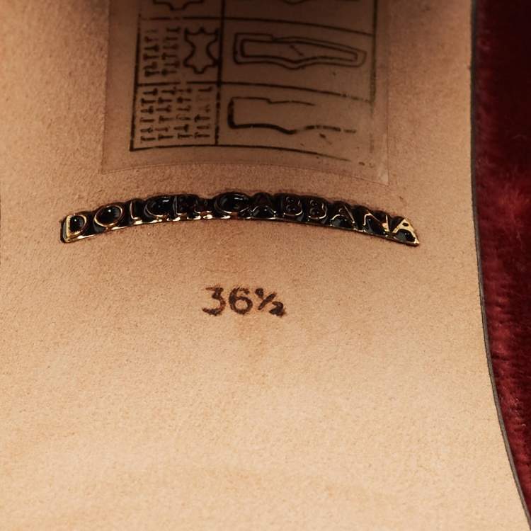 Pre Owned Dolce & Gabbana Burgundy Velvet Crystal Embellish Block Heel Pumps Size 36.5