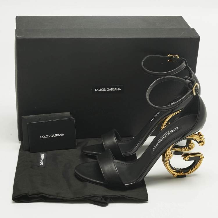 Pre Owned Dolce & Gabbana Black Leather Keira DG Baroque Sandals Size 39