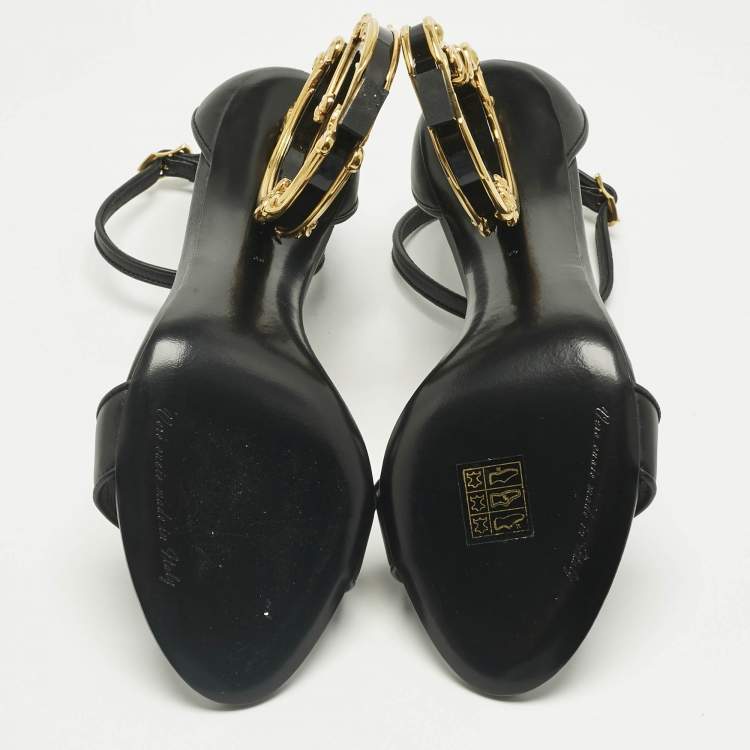 Pre Owned Dolce & Gabbana Black Leather Keira DG Baroque Sandals Size 39