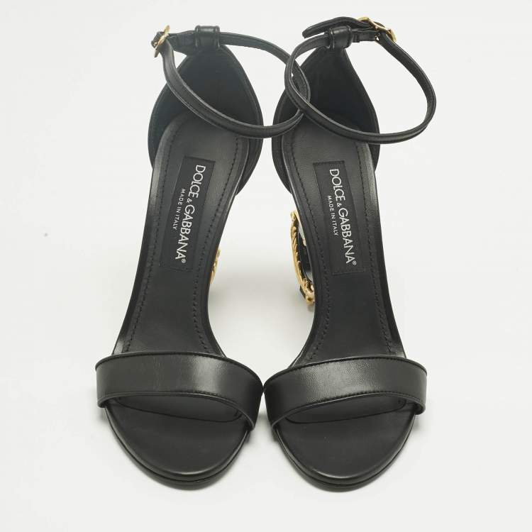Pre Owned Dolce & Gabbana Black Leather Keira DG Baroque Sandals Size 39