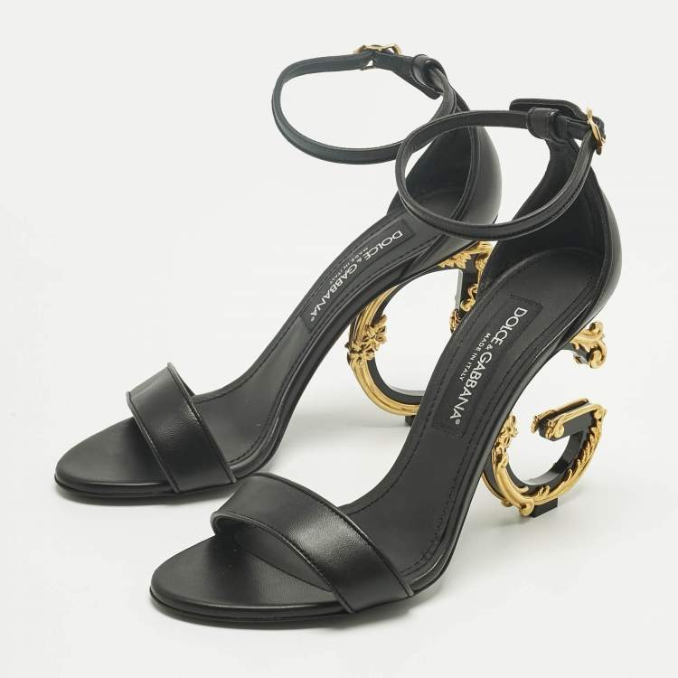Pre Owned Dolce & Gabbana Black Leather Keira DG Baroque Sandals Size 39