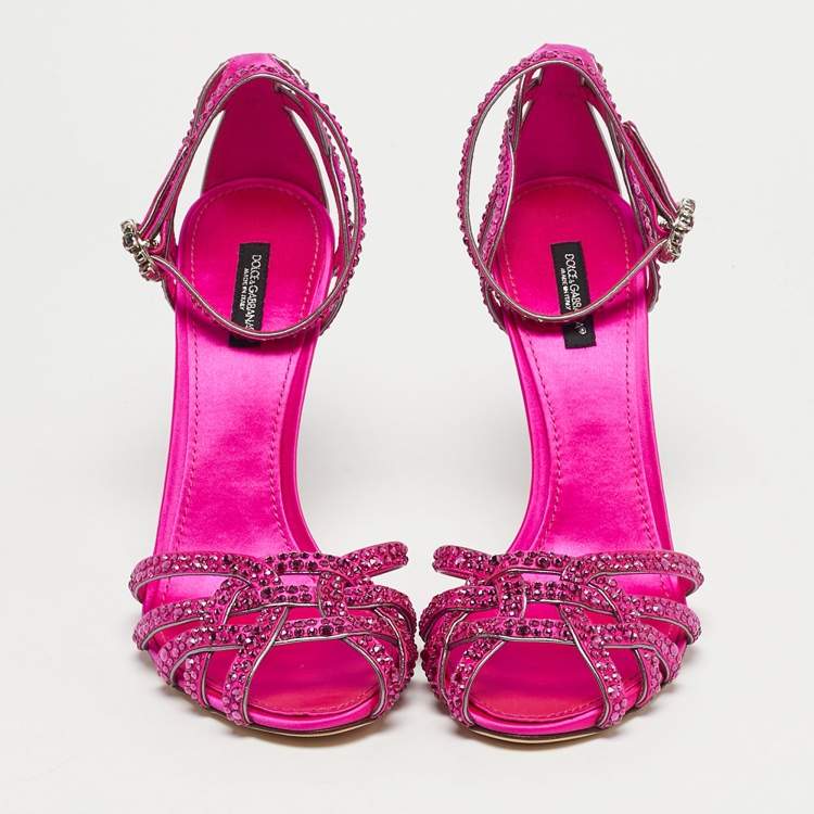 Pre Owned Dolce & Gabbana Pink Satin Crystal Embellished Ankle Strap Sandals Size 40