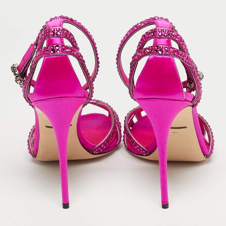 Pre Owned Dolce & Gabbana Pink Satin Crystal Embellished Ankle Strap Sandals Size 40