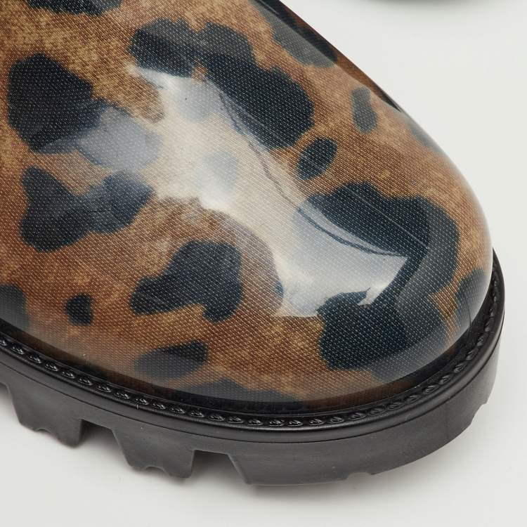 Pre Owned Dolce & Gabbana Brown/Black Leopard Print Rubber Ankle Rain Boots Size 40