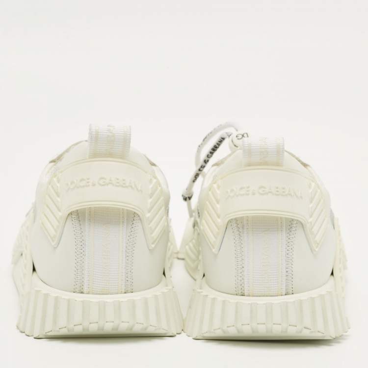 Pre Owned Dolce & Gabbana NS1 Size 37 White/Silver Fabric and Leather Low Top Sneakers