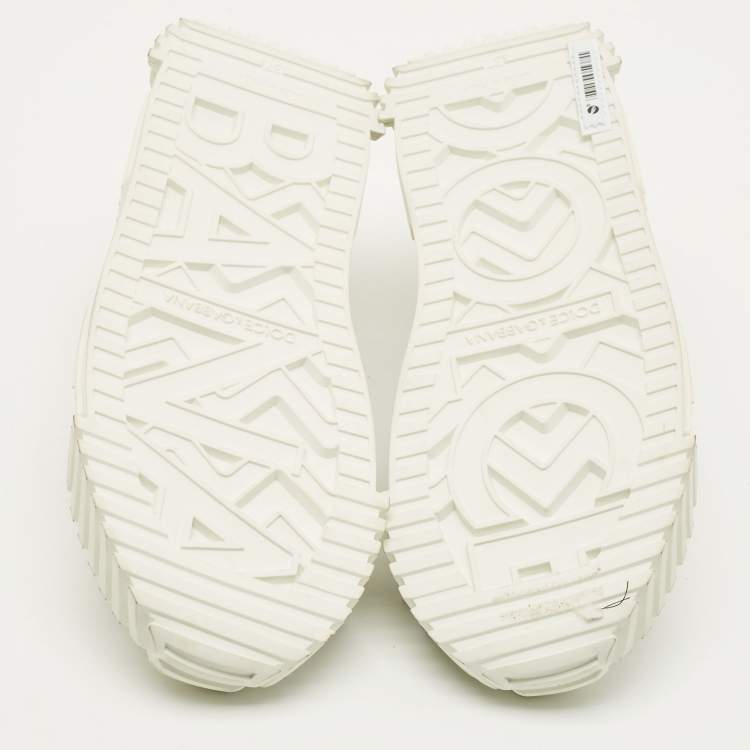 Pre Owned Dolce & Gabbana NS1 Size 37 White/Silver Fabric and Leather Low Top Sneakers