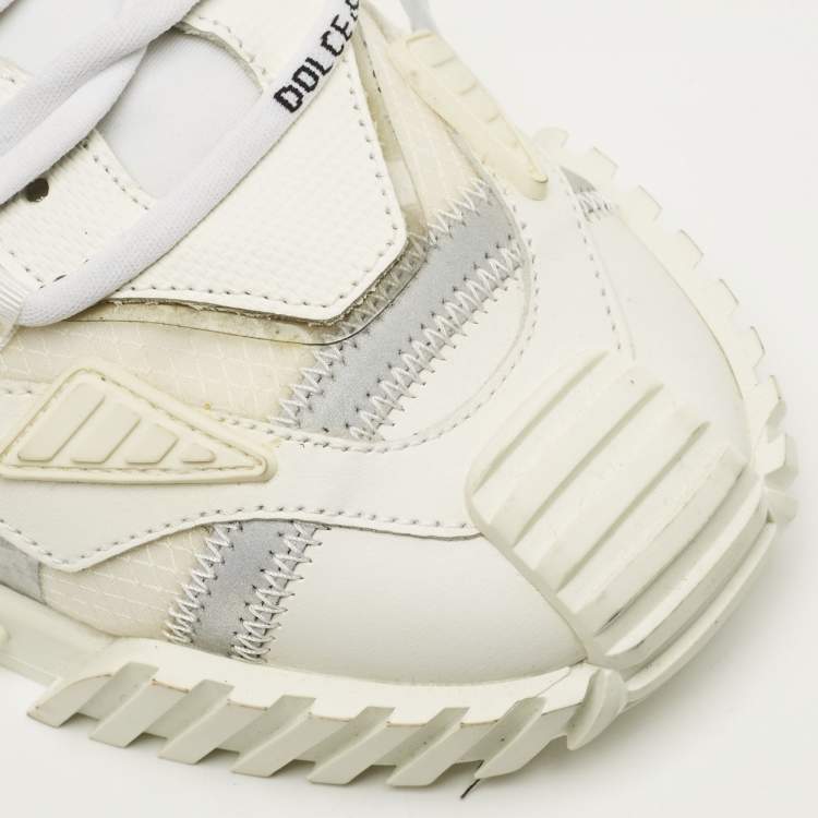 Pre Owned Dolce & Gabbana NS1 Size 37 White/Silver Fabric and Leather Low Top Sneakers