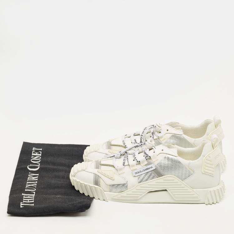 Pre Owned Dolce & Gabbana NS1 Size 37 White/Silver Fabric and Leather Low Top Sneakers