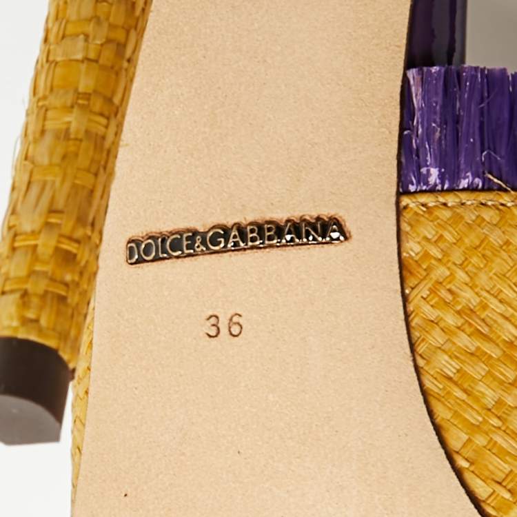 Pre Owned Dolce & Gabbana Size 36 Yellow/Purple Raffia and Straw Embellishment Mules