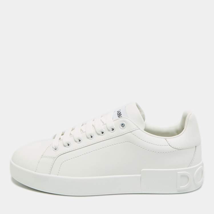 Pre Owned Dolce & Gabbana Portofino Size 40 White Leather Low Top Sneakers