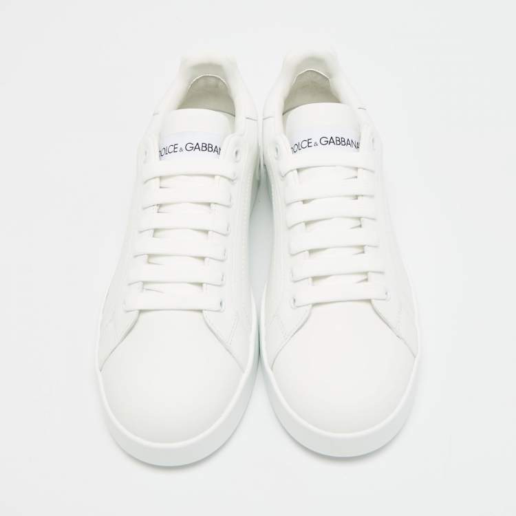 Pre Owned Dolce & Gabbana Portofino Size 40 White Leather Low Top Sneakers