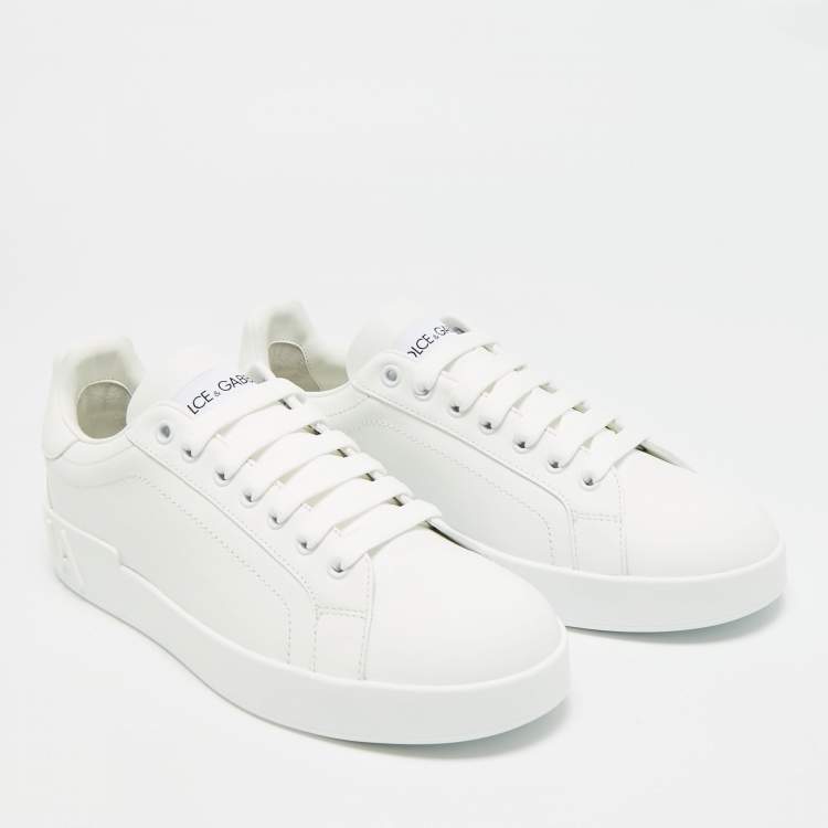 Pre Owned Dolce & Gabbana Portofino Size 40 White Leather Low Top Sneakers