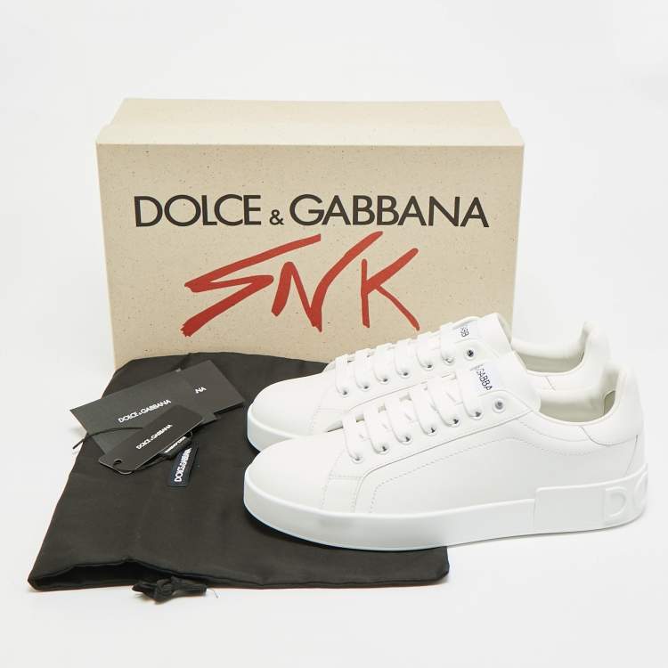 Pre Owned Dolce & Gabbana Portofino Size 40 White Leather Low Top Sneakers